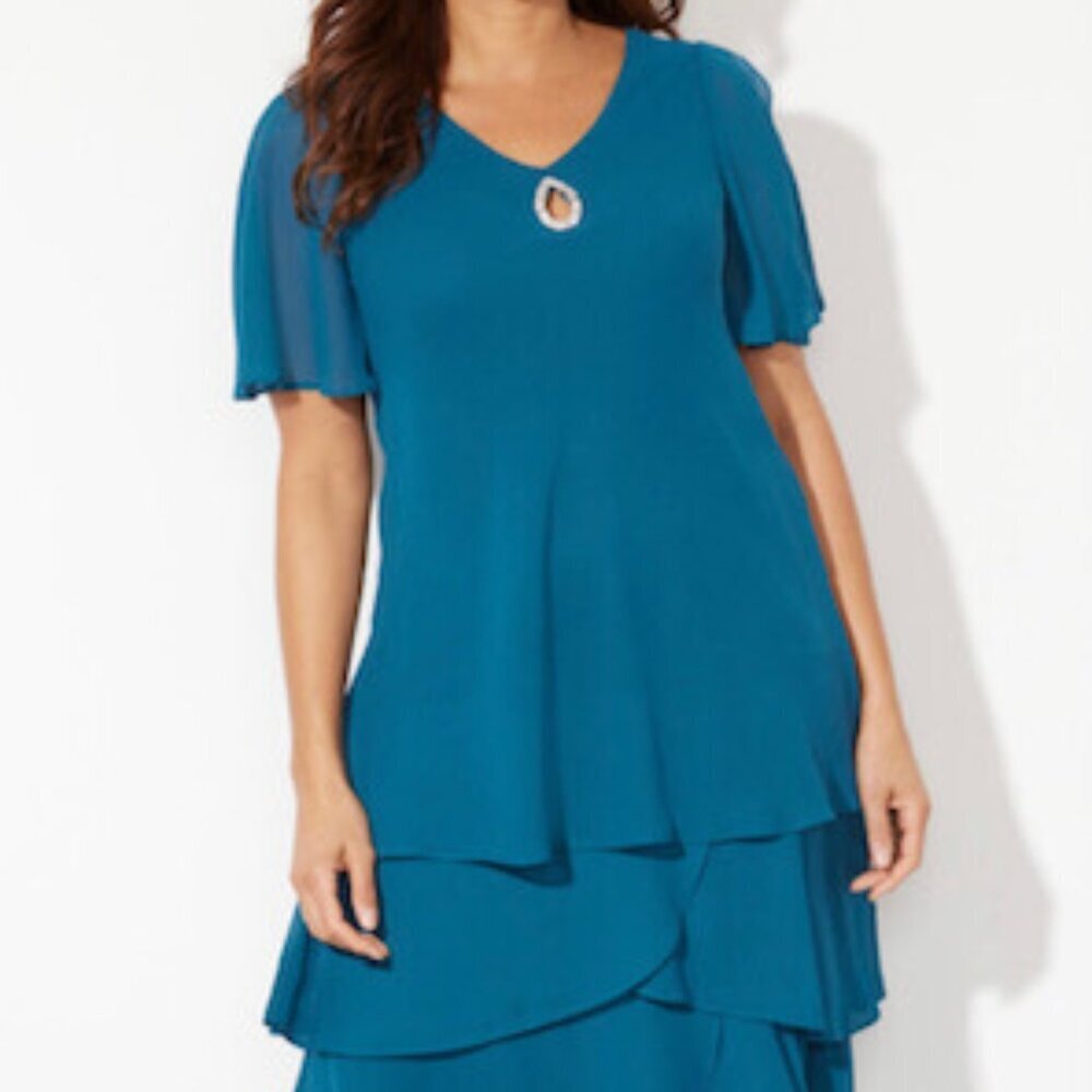 Catherines Teal Tiered Maxi Dress - Picture 4 of 7